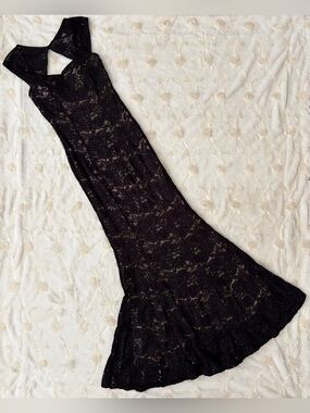 Elegant Padded Black Lace Mermaid Sequence Evening Dress Formal Prom Party